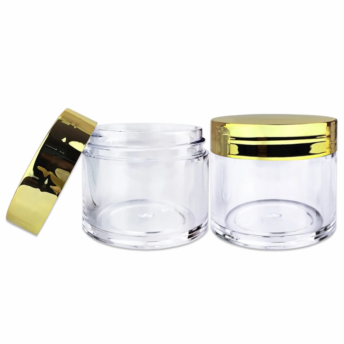Beauticom 30g/30ml (1 fl. oz.) Double Wall Clear Plastic Leak Proof Jars with Flat Top Lids for Creams, Lotions, Make Up, Powders, Glitters, and more... (Color: Metallic Gold, Pieces: 24)