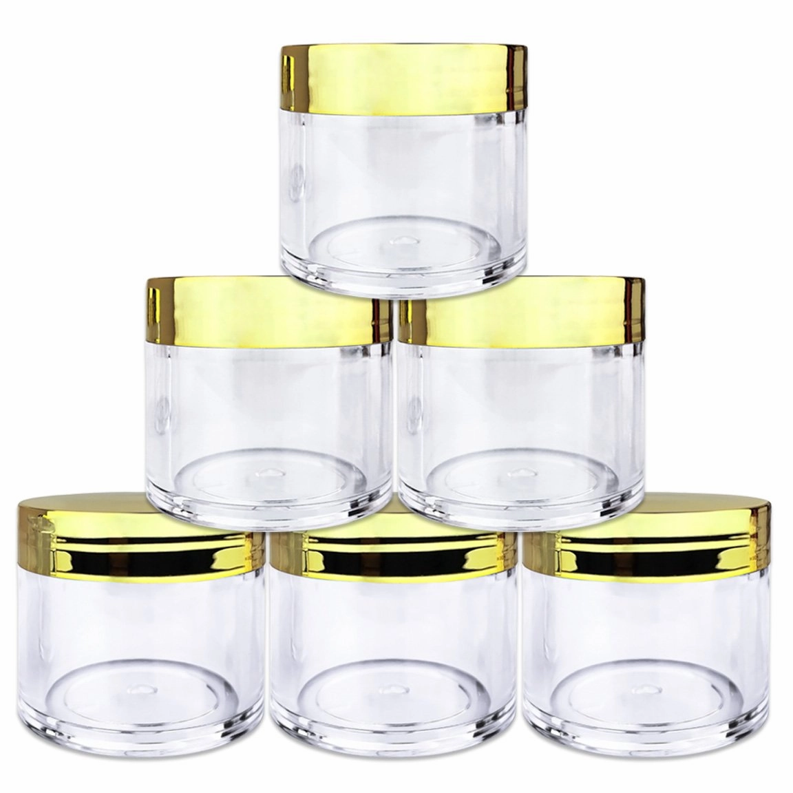 Beauticom 30g/30ml (1 fl. oz.) Double Wall Clear Plastic Leak Proof Jars with Flat Top Lids for Creams, Lotions, Make Up, Powders, Glitters, and more... (Color: Metallic Gold, Pieces: 24)