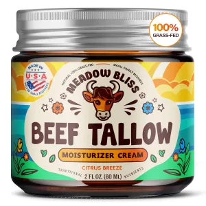 Beef Tallow for Skin - Moisturizer Cream - 100% Grass Fed - Whipped Beef Tallow - Organic Jojoba Oil - Organic Shea Butter - Supports Eczema, Rosacea  - Made in USA - Citrus Breeze - 2 oz