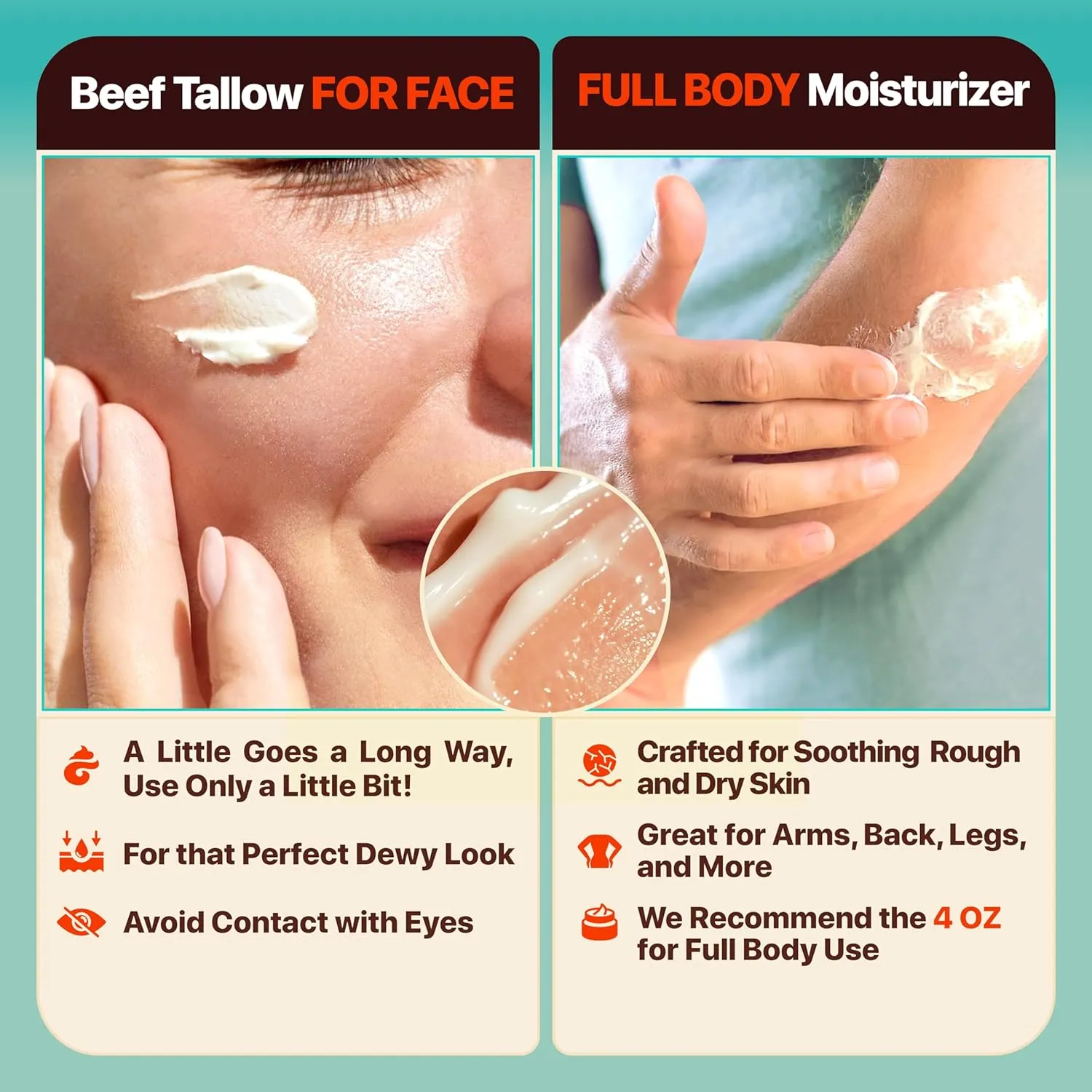 Beef Tallow for Skin - Moisturizer Cream - 100% Grass Fed - Whipped Beef Tallow - Organic Jojoba Oil - Organic Shea Butter - Supports Eczema, Rosacea  - Made in USA - Citrus Breeze - 2 oz