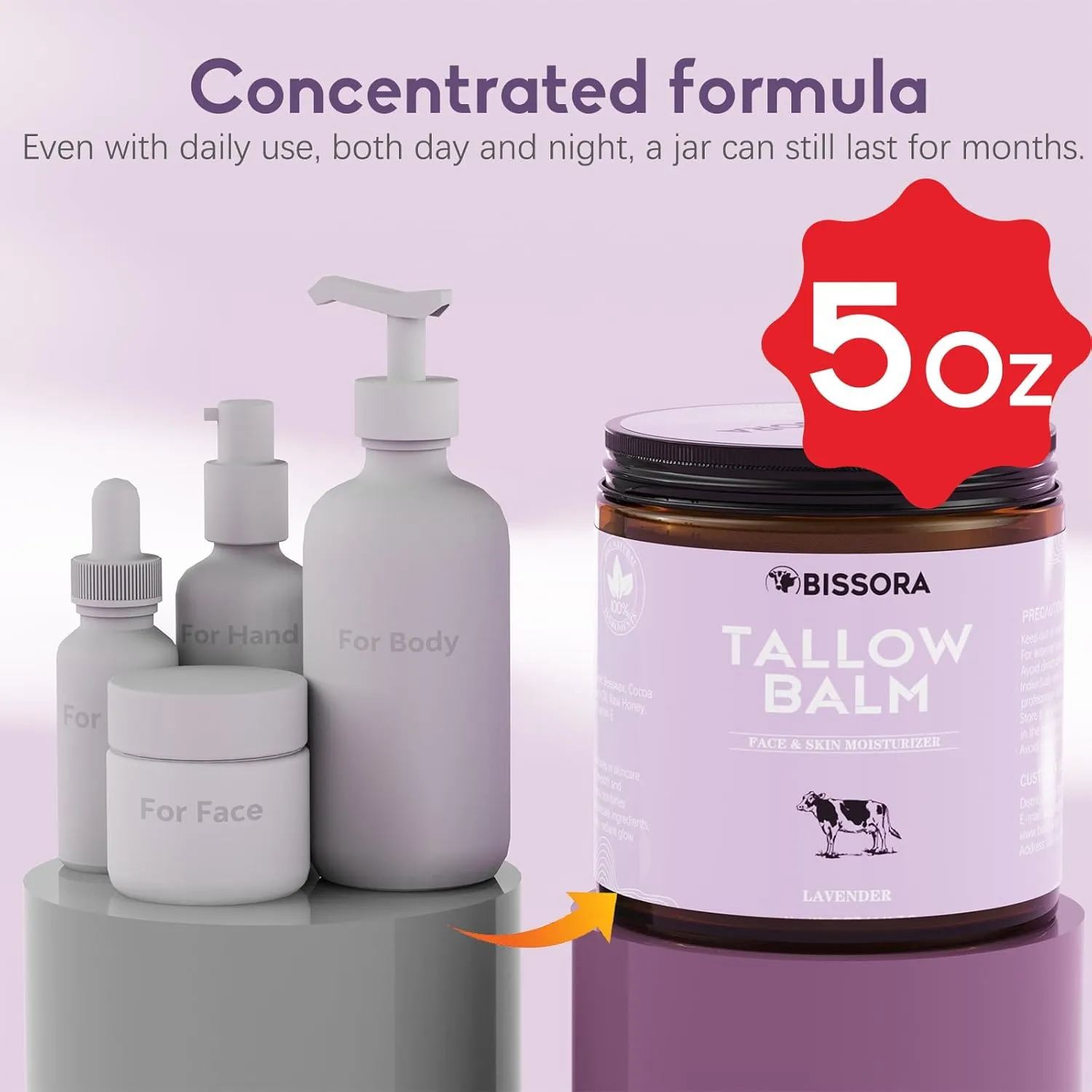 Beef Tallow for Skin, Organic Grass-Fed Beef Tallow Balm with Raw Honey & Jojoba Oil - Whipped Moisturizer for Face & Body - All-Natural Skin Care for Soft, Hydrated Skin (5 OZ, Lavender)