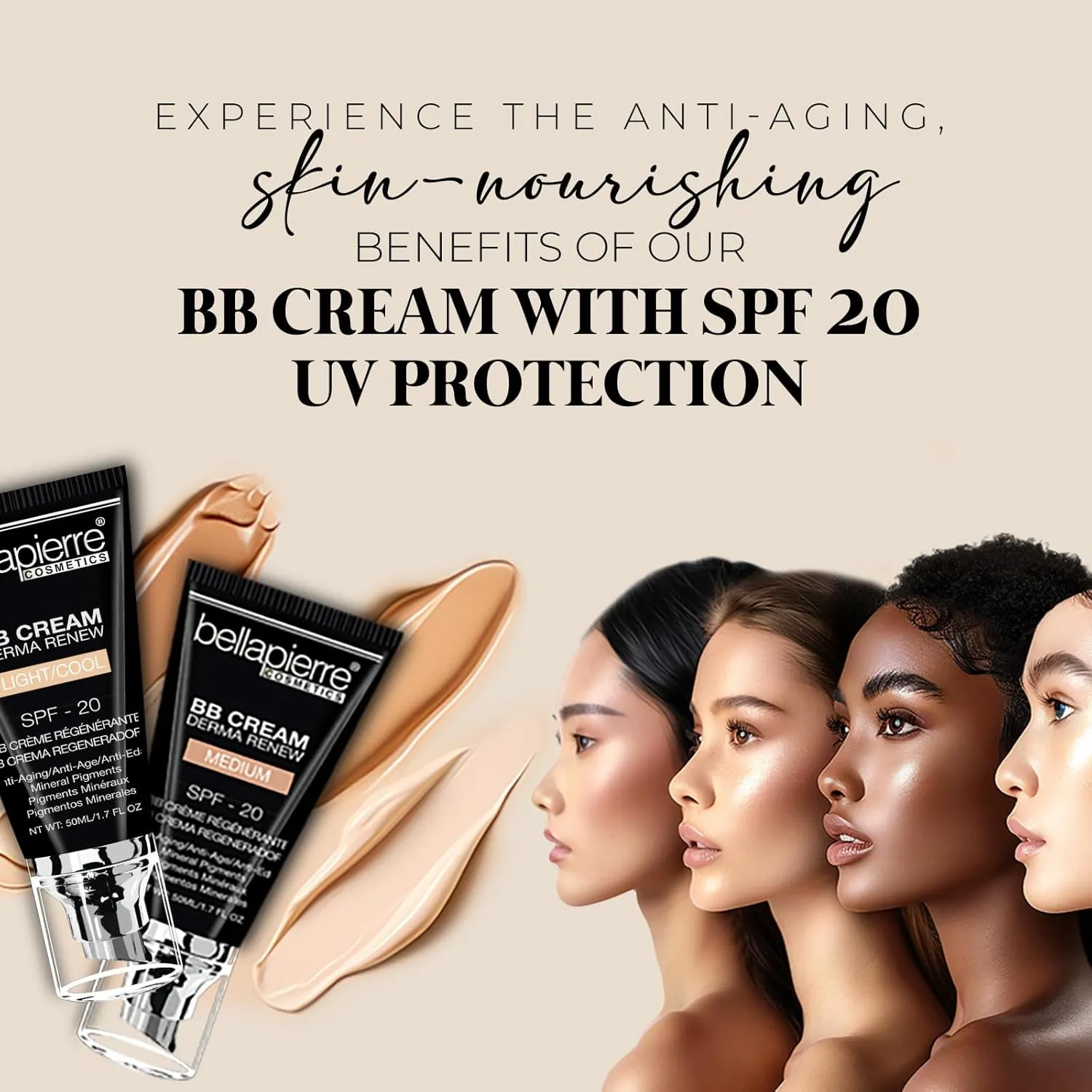 bellapierre BB Cream with SPF 20 - Tinted Sunscreen, Concealer, Matte Foundation, & Moisturizing Face Cream | Lightweight Formula   Pump Top Applicator | Non-Toxic & Paraben Free | 1.7 Oz - Medium