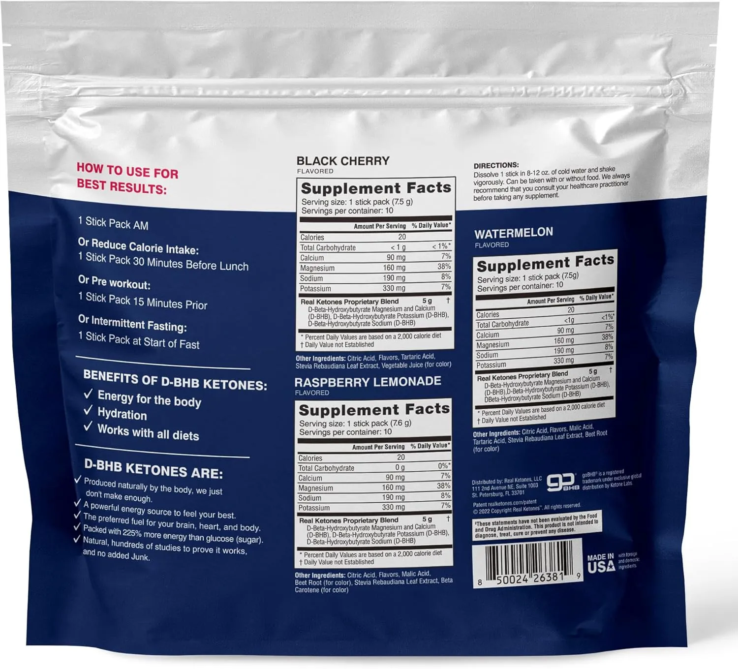 BHB Exogenous Ketones Drink Mix Packets - Real Ketones Keto Electrolytes Powder Packets No Sugar with 4 Main Fasting Electrolytes plus Hydrating Patented Keto BHB - 30 Count Variety Pack