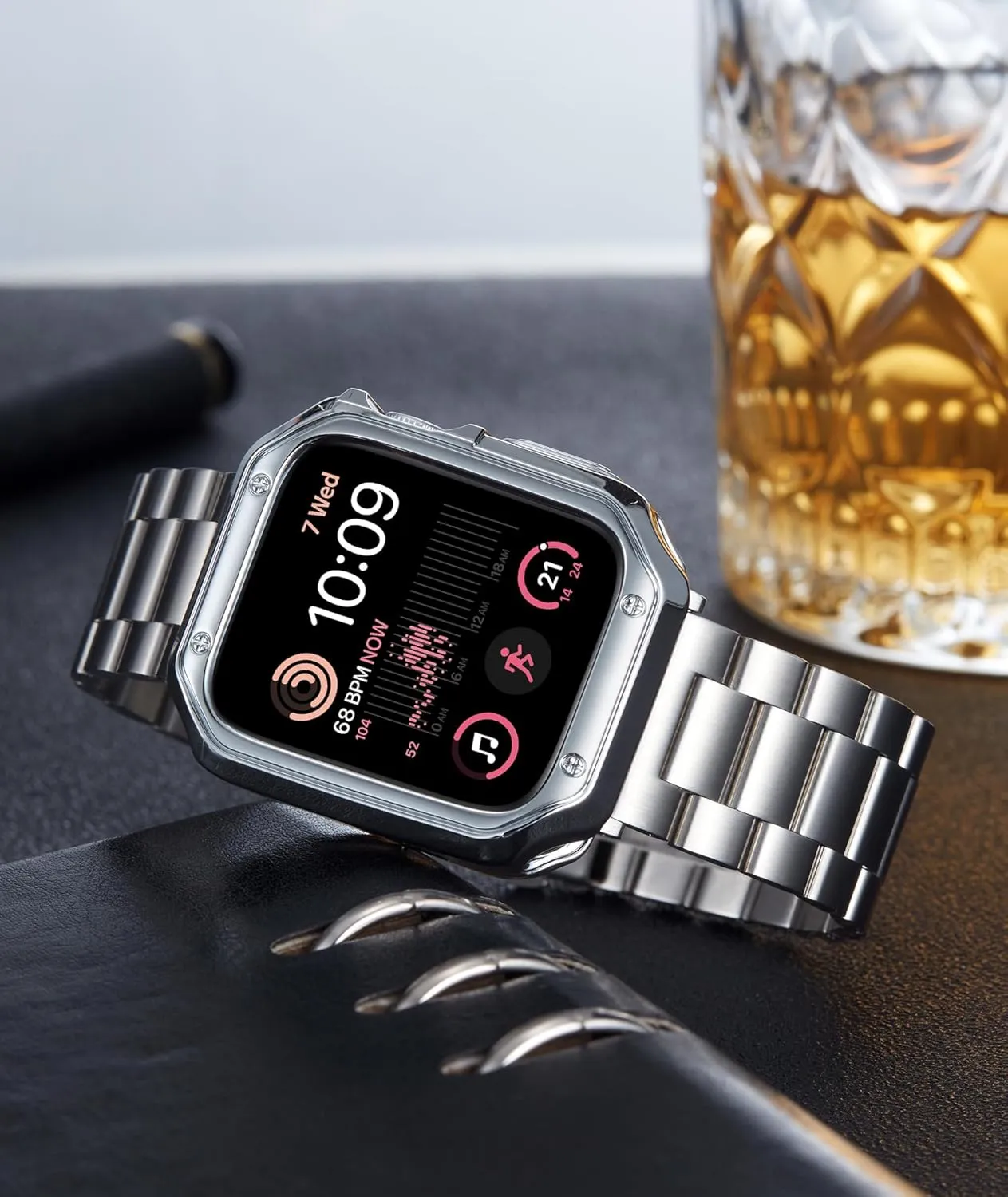 BINLUN Compatible with Apple Watch Band 49mm 46mm 45mm 44mm 42mm 41mm 40mm 38mm Stainless Steel Metal Watch Strap with TPU Watch Case Compatible with iWatch Series Ultra/10/9/8/7/SE2/SE/6/5/4/3/2/1