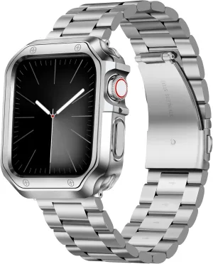 BINLUN Compatible with Apple Watch Band 49mm 46mm 45mm 44mm 42mm 41mm 40mm 38mm Stainless Steel Metal Watch Strap with TPU Watch Case Compatible with iWatch Series Ultra/10/9/8/7/SE2/SE/6/5/4/3/2/1