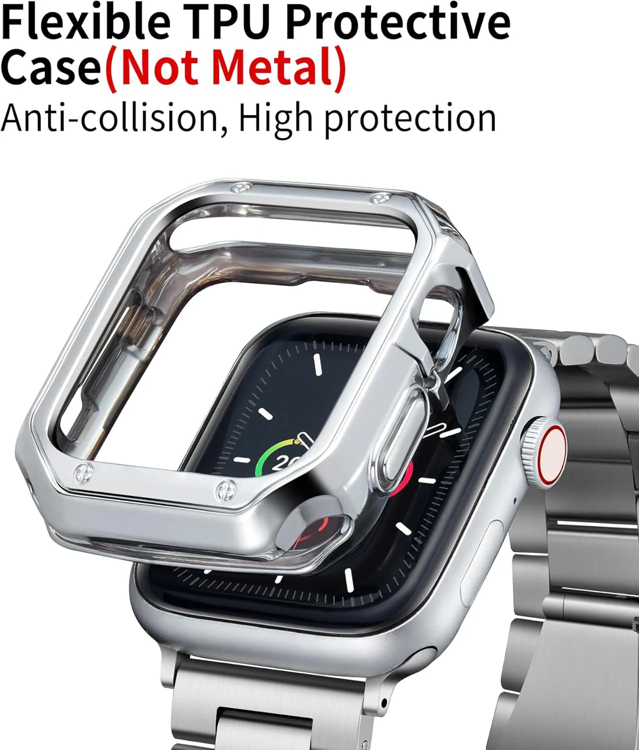 BINLUN Compatible with Apple Watch Band 49mm 46mm 45mm 44mm 42mm 41mm 40mm 38mm Stainless Steel Metal Watch Strap with TPU Watch Case Compatible with iWatch Series Ultra/10/9/8/7/SE2/SE/6/5/4/3/2/1