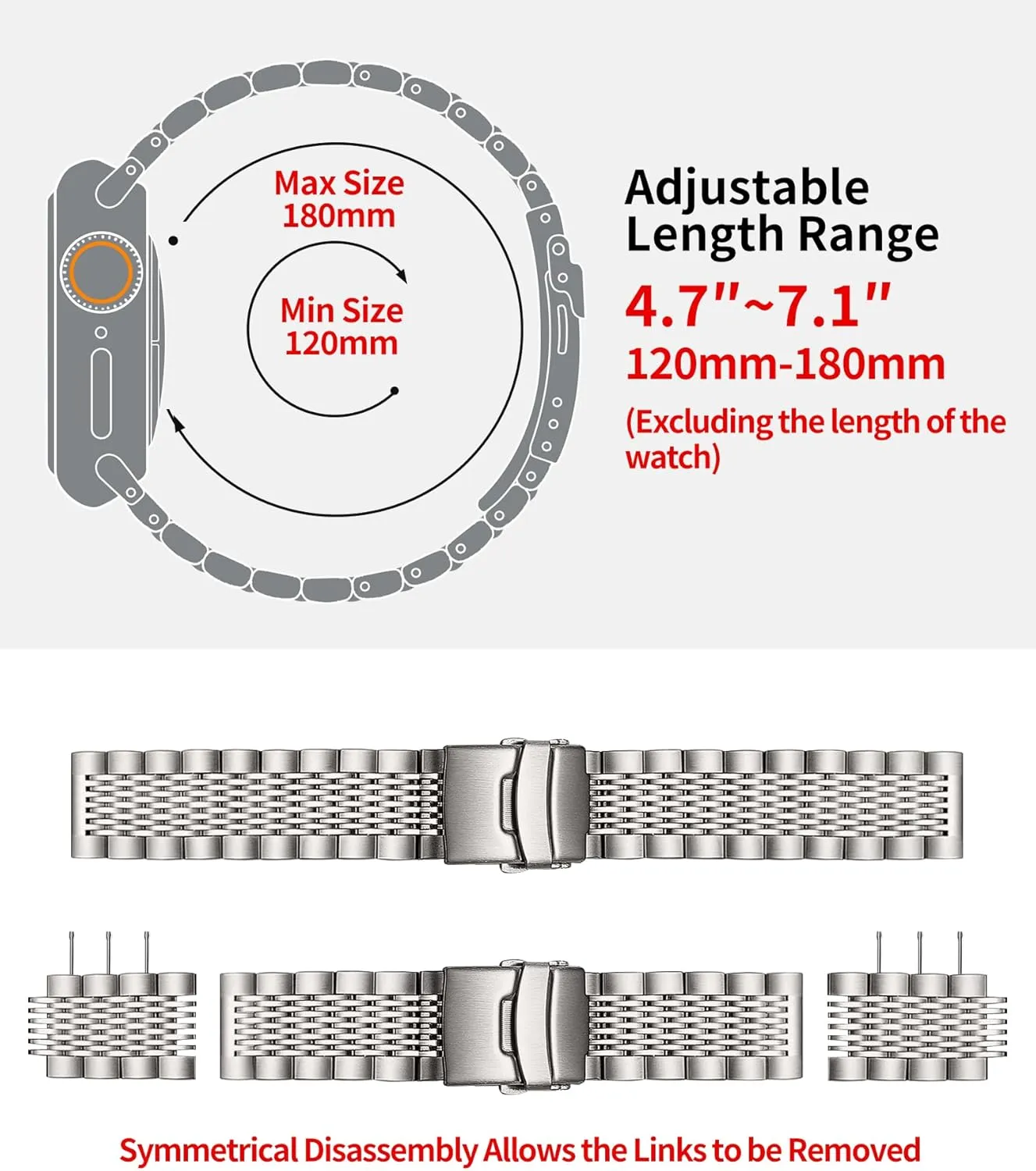 BINLUN Stainless Steel Watch Band Compatible with Apple Watch 44mm 45mm 46mm 49mm 42mm-Series 3 2 1 for Men Polished Metal Steel Watch Band for iWatch Series 10 9 8 7 6 5 4 3 2 1 SE SE2 Ultra Ultra2