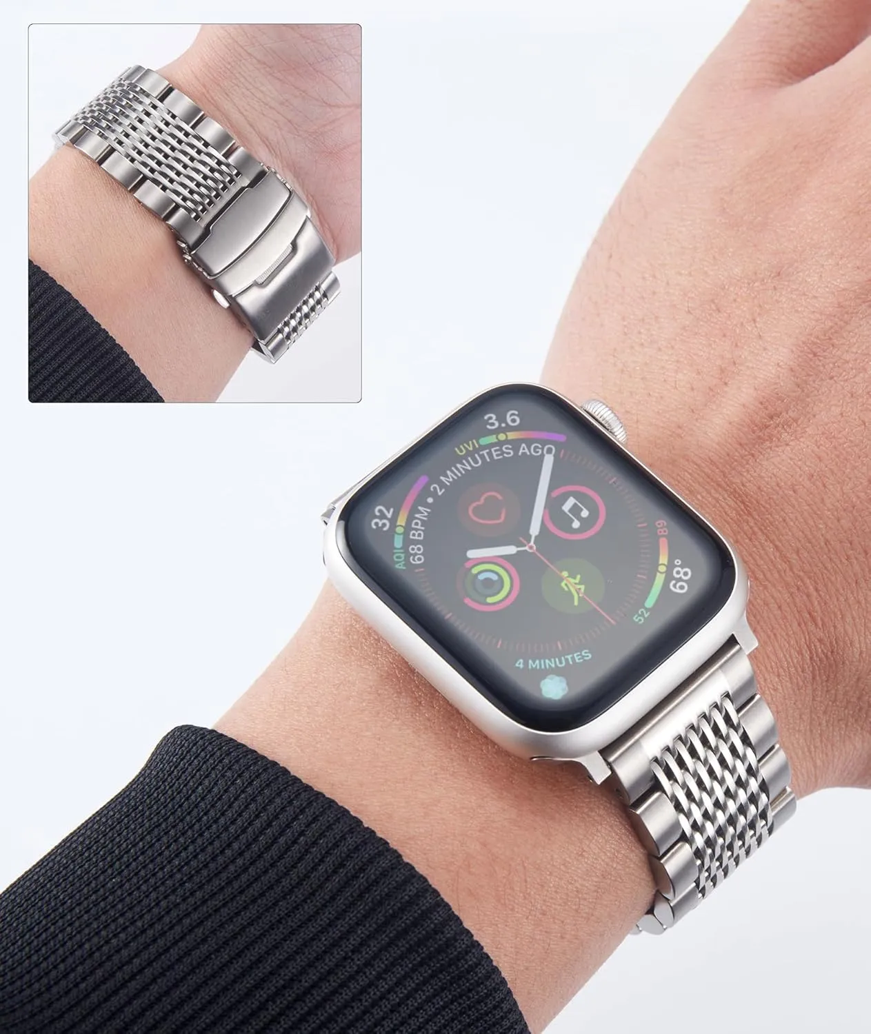 BINLUN Stainless Steel Watch Band Compatible with Apple Watch 44mm 45mm 46mm 49mm 42mm-Series 3 2 1 for Men Polished Metal Steel Watch Band for iWatch Series 10 9 8 7 6 5 4 3 2 1 SE SE2 Ultra Ultra2
