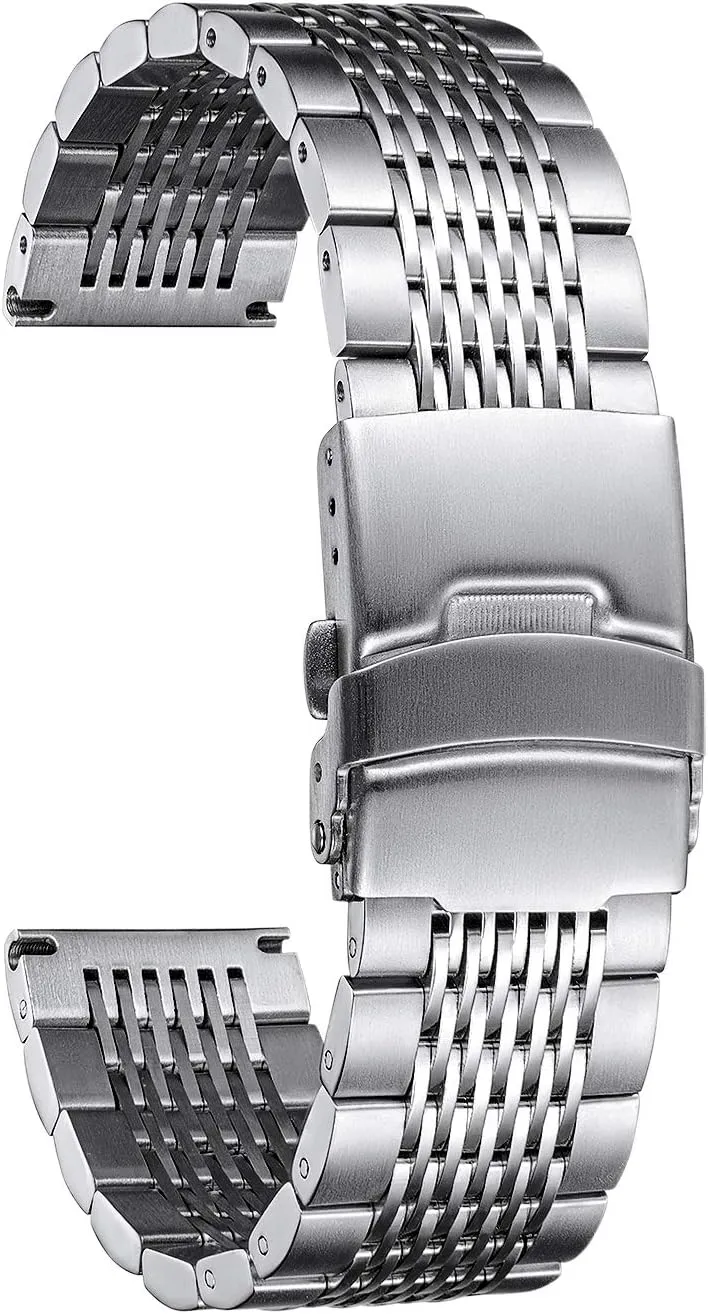 BINLUN Stainless Steel Watch Band, Metal Watch Strap for Men Women Replacement with Double-Lock Deployment Clasp Polished Watch Bracelet Silver Black Gold Rose-gold 18/19/20/21/22/24mm