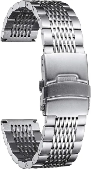 BINLUN Stainless Steel Watch Band, Metal Watch Strap for Men Women Replacement with Double-Lock Deployment Clasp Polished Watch Bracelet Silver Black Gold Rose-gold 18/19/20/21/22/24mm
