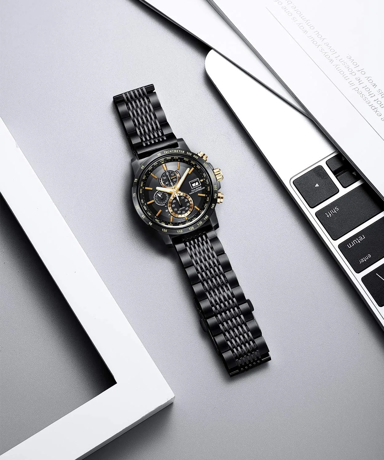 BINLUN Stainless Steel Watch Band, Metal Watch Strap for Men Women Replacement with Double-Lock Deployment Clasp Polished Watch Bracelet Silver Black Gold Rose-gold 18/19/20/21/22/24mm