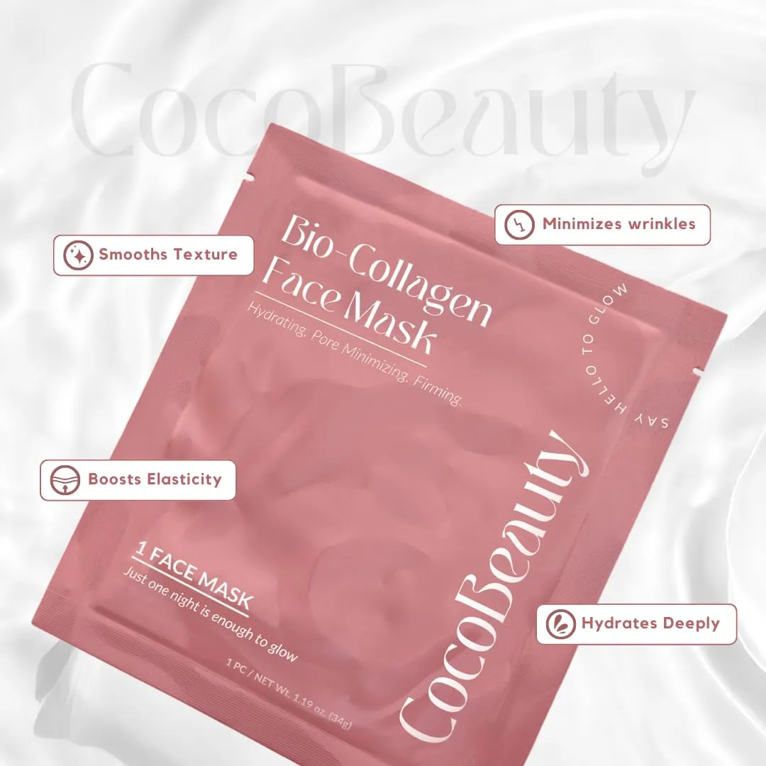 Bio Collagen Face Mask – Hydrating & Anti-Aging Korean Collagen Sheet Masks, Deep Hydration, Smooths Fine Lines, Overnight Face Mask for Radiant Skin (16 pcs)