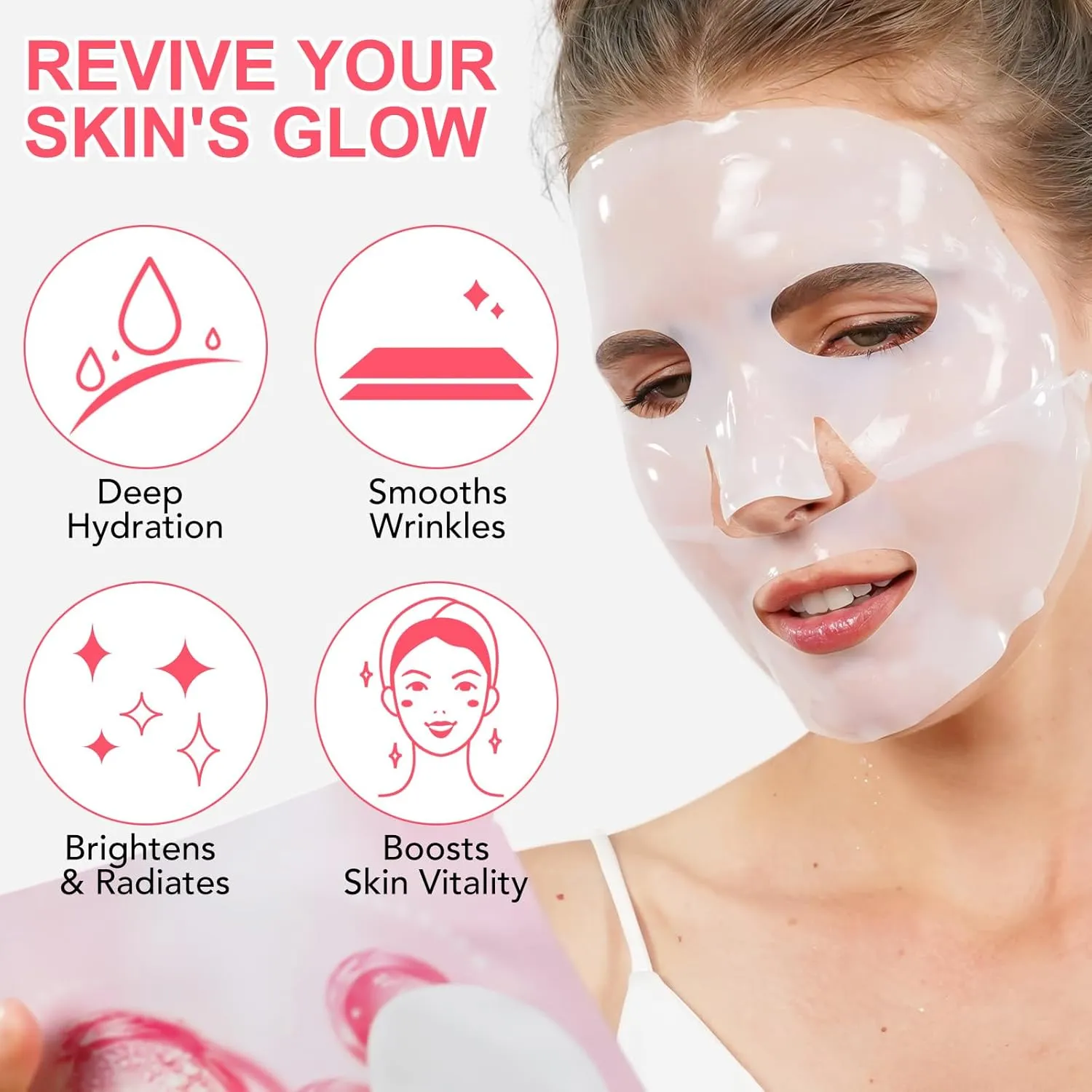 Bio-Collagen Real Deep Mask, Collagen Face Mask, Hydrating Overnight Hydrogel Mask, Collagen Mask for Women, Pore Minimizing, Elasticity Improvement, Improve Elasticity and Wrinkle Face Mask 34g x8ea