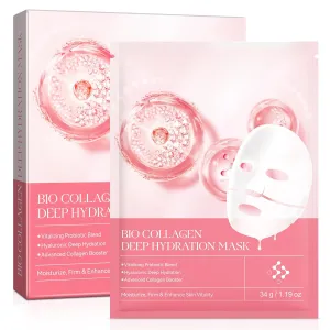 Bio-Collagen Real Deep Mask, Collagen Face Mask, Hydrating Overnight Hydrogel Mask, Collagen Mask for Women, Pore Minimizing, Elasticity Improvement, Improve Elasticity and Wrinkle Face Mask 34g x8ea
