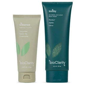 BioClarity Vegan Face Cleanser & Body Wash, Gentle Green Tea & Cucumber Cleanse, Exfoliating & Moisturizing Skincare Bundle, 100% Vegan