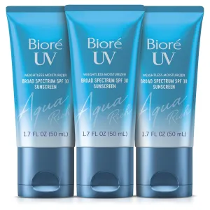 Bioré UV Aqua Rich SPF 30 PA    Daily Moisturizer Sunscreen for Face, For Sensitive Skin, Oil Free, Hyaluronic Acid, Vegan, Oxybenzone & Octinoxate Free, Dermatologist Tested, 1.7 Oz/3pk