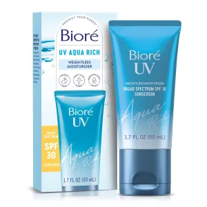 Bioré UV Aqua Rich SPF 30 PA    Daily Moisturizer Sunscreen for Face, For Sensitive Skin, Oil Free, Hyaluronic Acid, Vegan, Oxybenzone & Octinoxate Free, Dermatologist Tested, 1.7 Oz