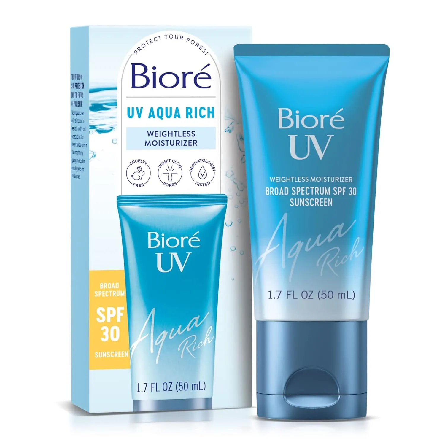 Bioré UV Aqua Rich SPF 30 PA    Daily Moisturizer Sunscreen for Face, For Sensitive Skin, Oil Free, Hyaluronic Acid, Vegan, Oxybenzone & Octinoxate Free, Dermatologist Tested, 1.7 Oz