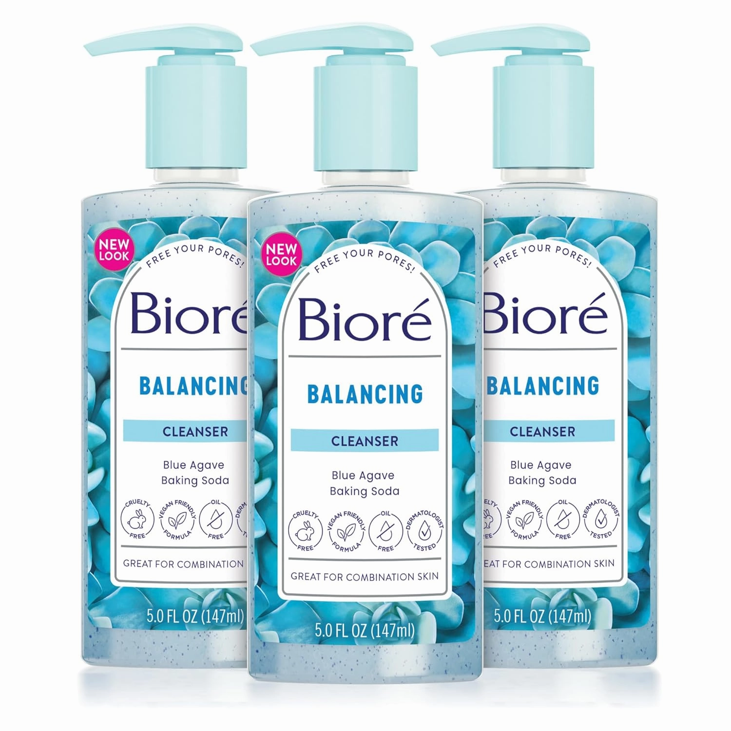 Bioré Balancing Face Wash, Cleanser For Combination Skin, PH Balanced Face Cleanser, Vegan, Cruelty Free 6.77 Oz, Pack of 3