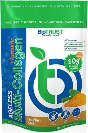 BioTrust Collagen Powder with Turmeric – 5 Types (I, II, III, V, X) – Turmeric Collagen Powder for Women & Men – Hydrolyzed Protein – Grass Fed Beef, Fish, Chicken, Eggshell Membrane (Golden Milk)