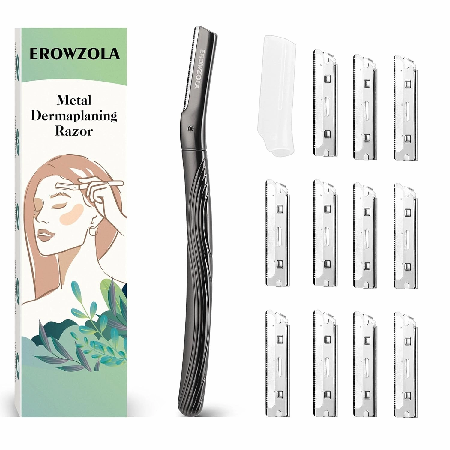 Black Dermaplane Razor for Women Face   6 Blades - Remove Peach Fuzz Hair and Exfoliation, Shape Brows