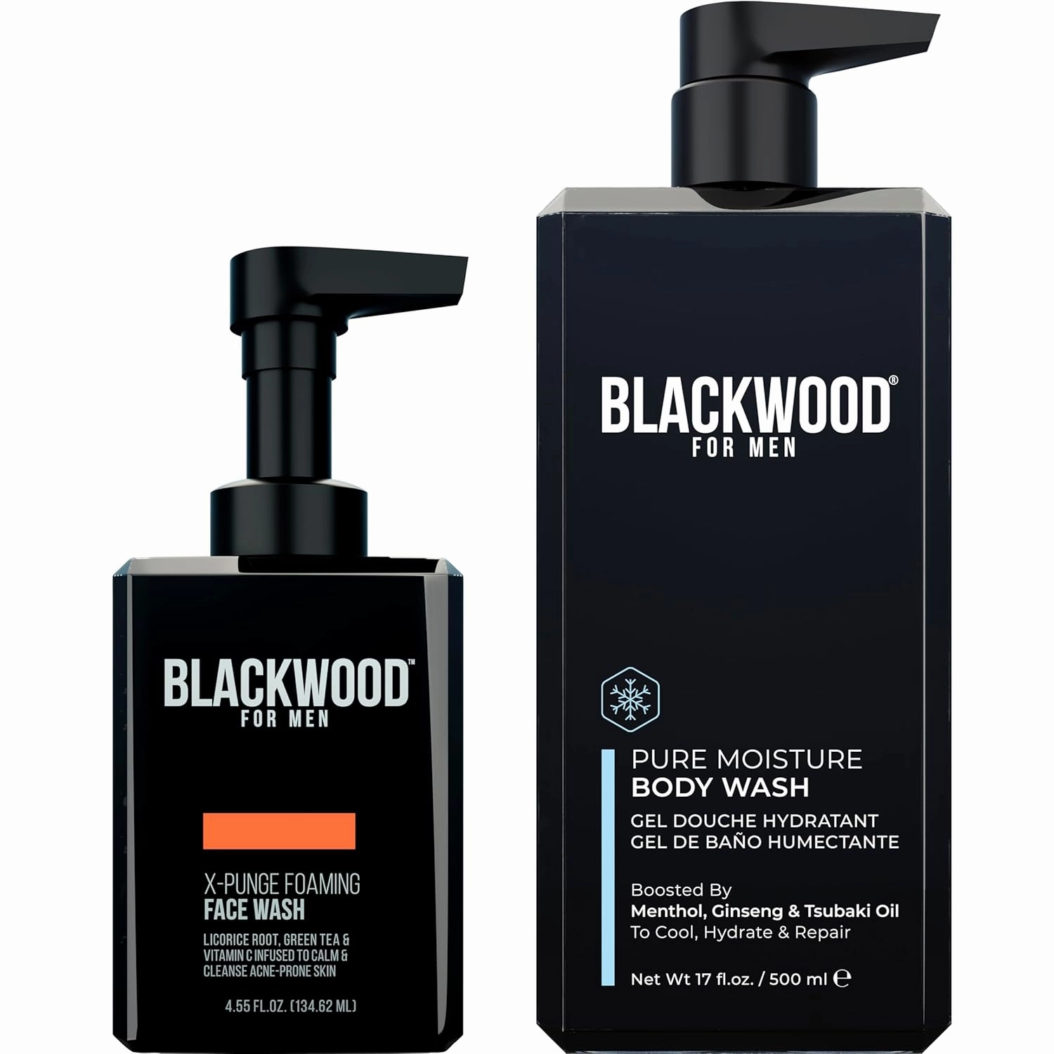 Blackwood For Men X-Punge Foaming Face Wash (4.55 oz) with Men Pure Moisture Body Wash (17 oz)