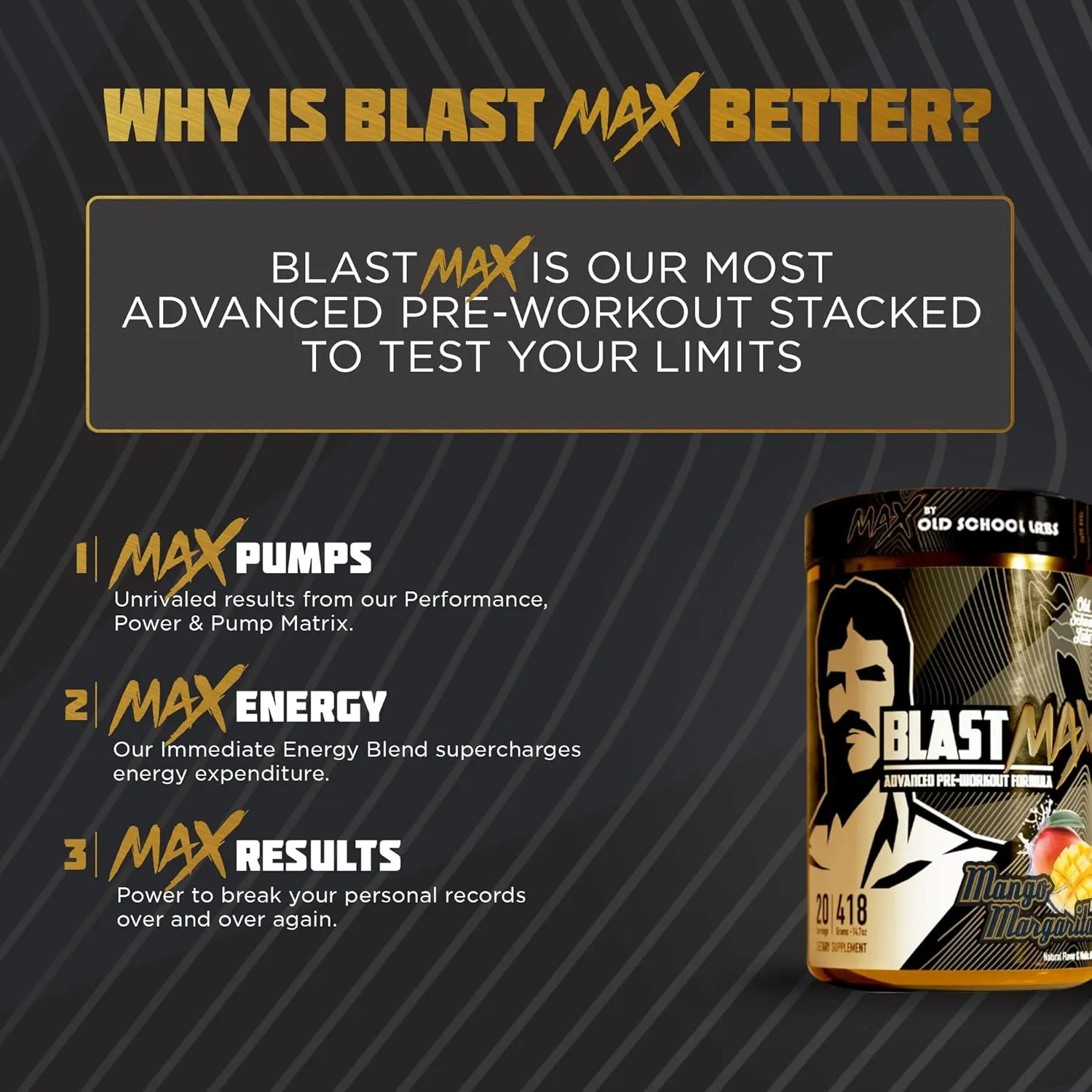 BLAST MAX – High-Stim Pre-Workout Powder – Highly Acclaimed Fully Stacked Pre Workout Energy Drink for Max Endurance, Max Pumps, Max Focus, and Max Power – Sugar-Free Mango Margarita Flavor – 418g