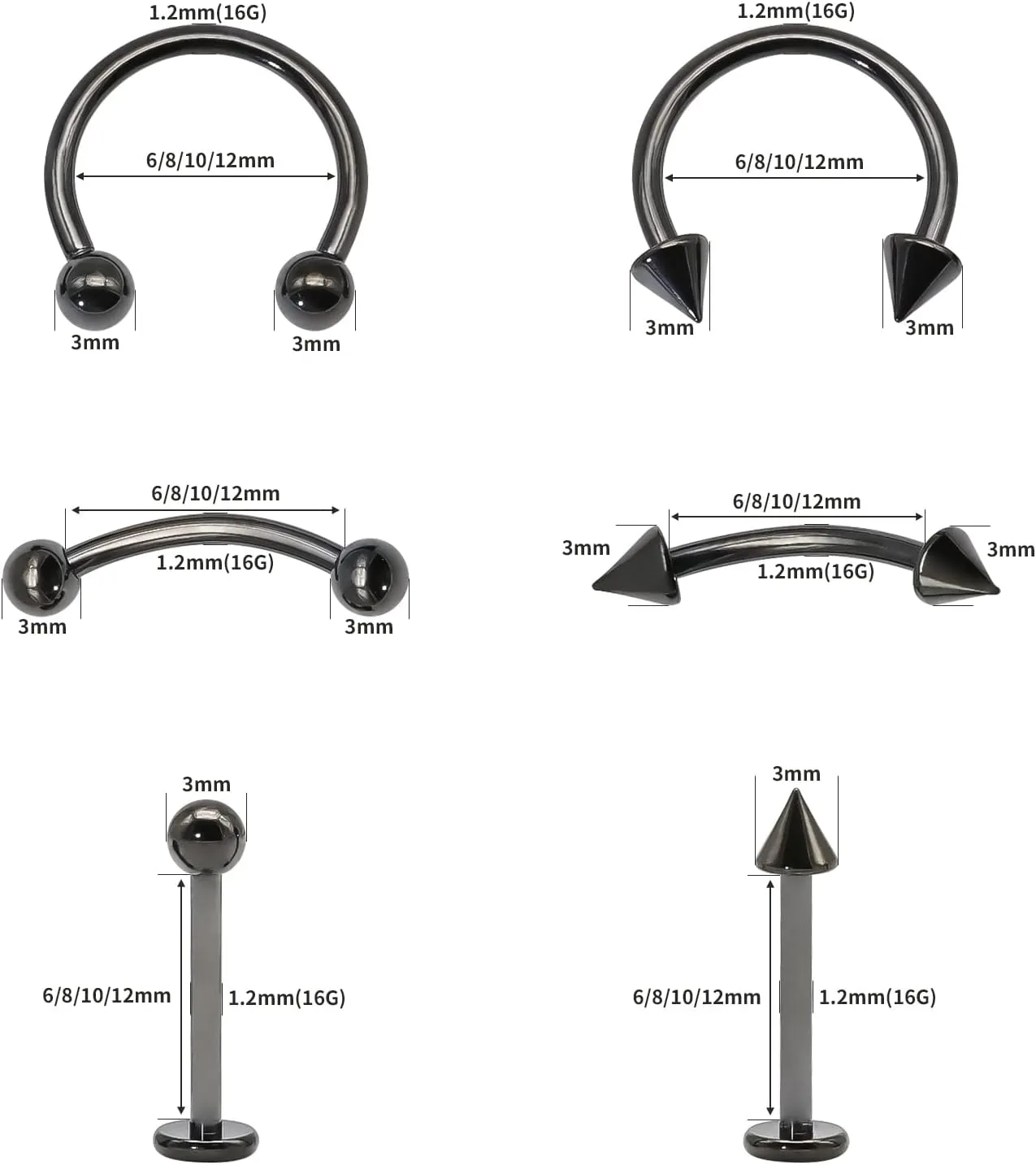 BLISI G23 Solid Titanium Eyebrow Piercing Jewelry, Gokd Black Rose Gold Silver Pink Rainbow Eyebrow Rings 16G Curved Barbell,Tiny Vertical Labret Lip Jewelry Rook Piercing Jewelry for Women and Men
