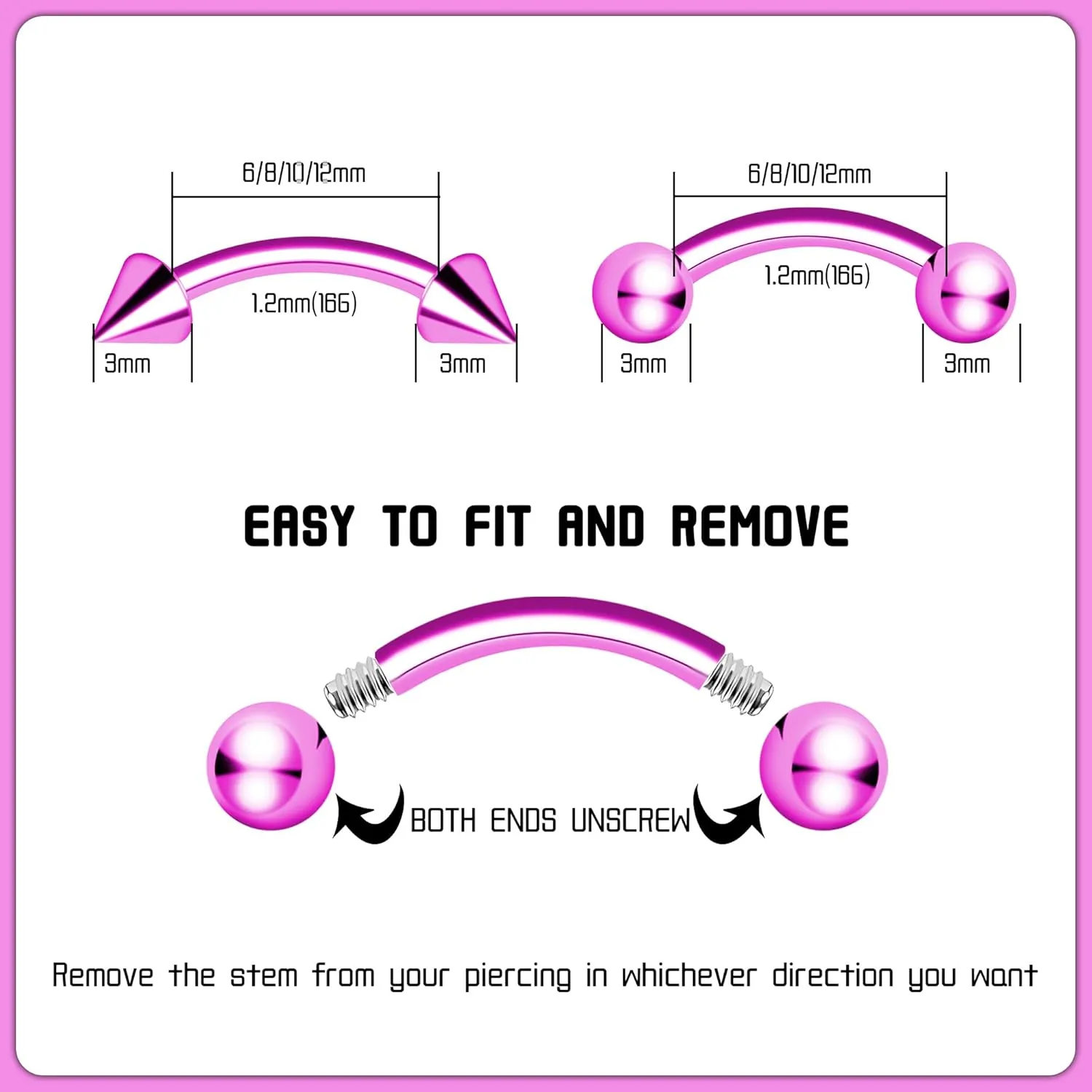 BLISI G23 Solid Titanium Eyebrow Piercing Jewelry, Gokd Black Rose Gold Silver Pink Rainbow Eyebrow Rings 16G Curved Barbell,Tiny Vertical Labret Lip Jewelry Rook Piercing Jewelry for Women and Men