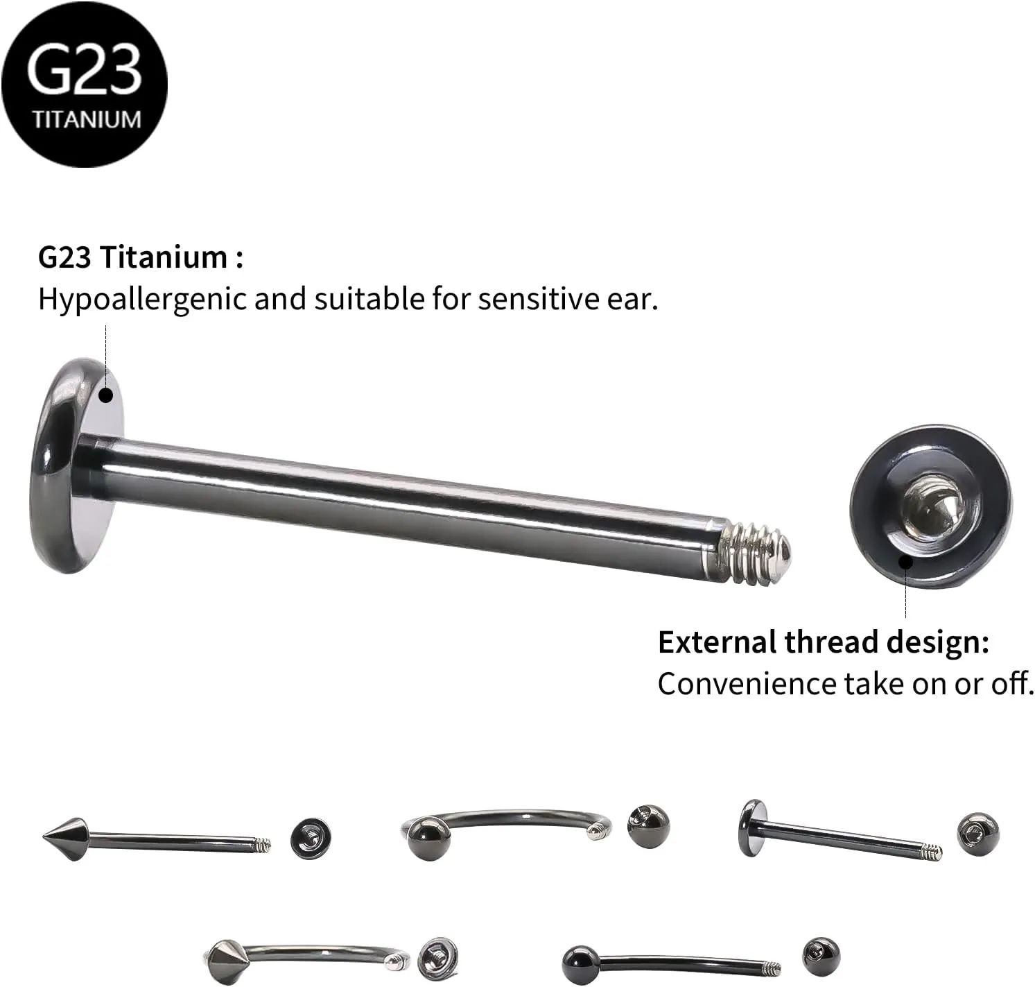 BLISI G23 Solid Titanium Eyebrow Piercing Jewelry, Gokd Black Rose Gold Silver Pink Rainbow Eyebrow Rings 16G Curved Barbell,Tiny Vertical Labret Lip Jewelry Rook Piercing Jewelry for Women and Men