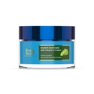Blue Nectar Vitamin C Face Moisturizer for Oily & Acne Prone Skin with Grapeseed | Oil-Free | Non-Greasy Cream for Men (19 herbs, 1.76 fl oz)