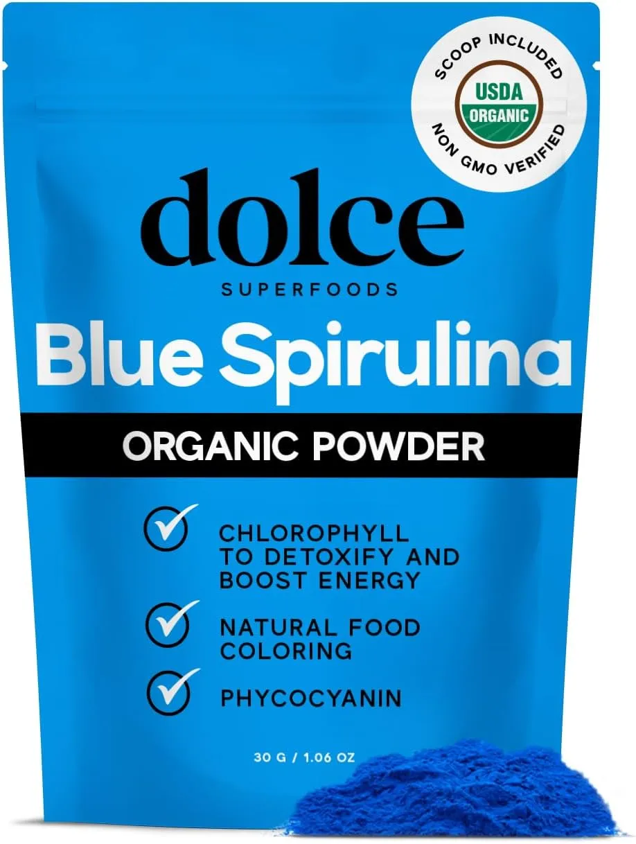 Blue Spirulina Organic Powder – Premium Non-GMO Blue Algae for Smoothies, Drinks, and Recipes – Antioxidants, Energy, and Skin Benefits – 1.06oz