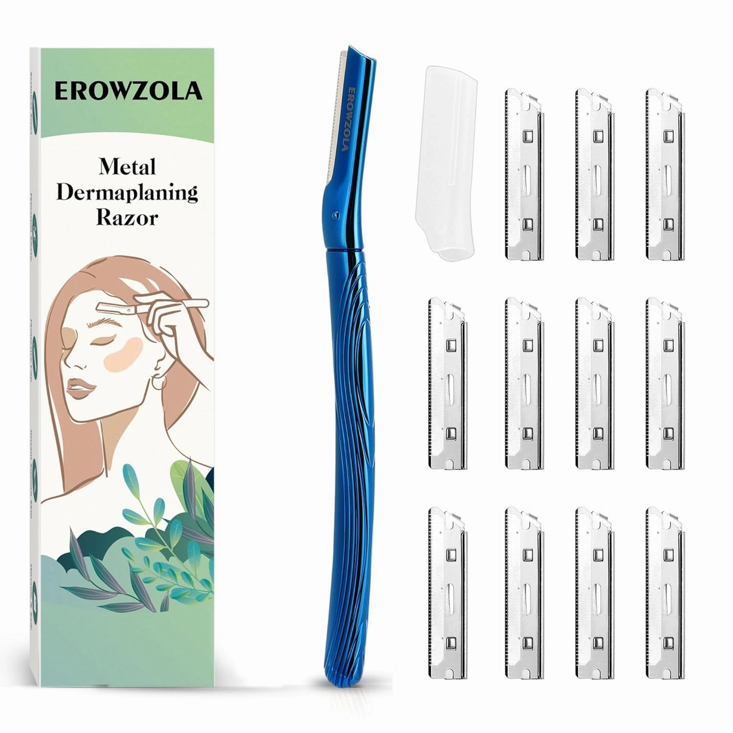 Blue Dermaplane Razor for Women Face   6 Blades - Remove Peach Fuzz Hair and Exfoliation, Shape Brows