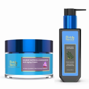 Blue Nectar Anti Aging Saffron Face Moisturiser for Women (1.7 Fl Oz) Paried with Vitamin C Neem Face Cleanser for youthful, radiant skin(3.38Fl Oz)