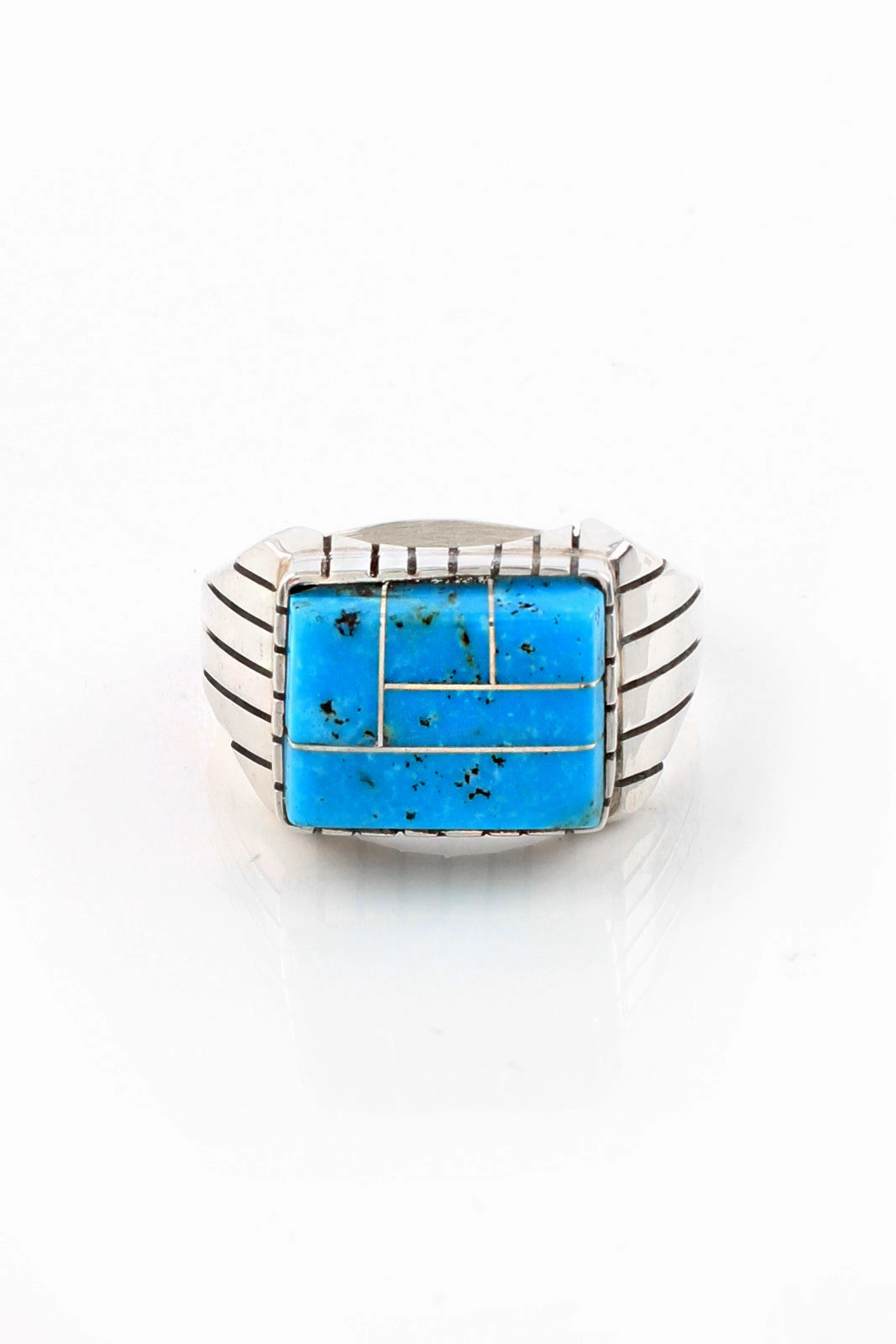 Blue Turquoise Channel Inlay Men's Ring