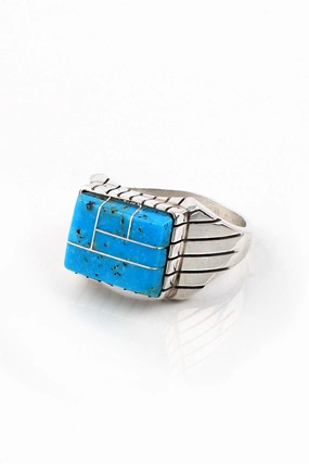 Blue Turquoise Channel Inlay Men's Ring