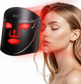 BNU Red Light Therapy for Face, 7 Modes Portable Led Face Mask Light Therapy with Remote Control, Timing Function, Red Light Therapy at Home 105 LED Beads