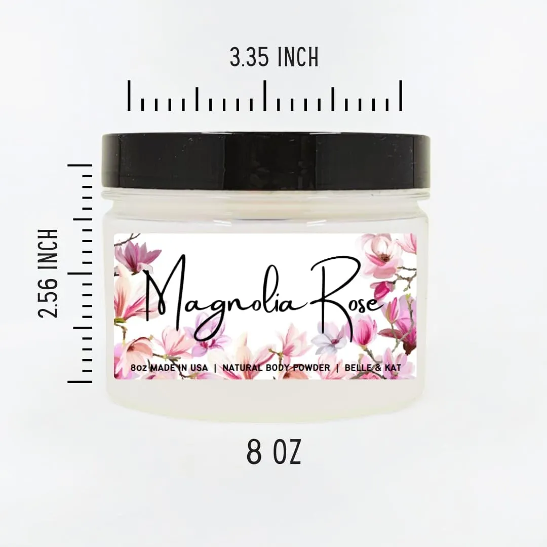 Body Powder for Men & Women Scented Magnolia Rose, Perfume Dusting Powder, Bath Powder with Fragrance & Essential Oils, Talc Free 8oz Container, Made in USA