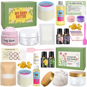 Body Butter Making Kit- Shea Butter Lotion Making Kit, DIY Crafts for Adults with Organic Shea Butter, Sweet Almond Oil, Mica Powder, Natural Whipped Body Butter Maker Skin Care Gifts for Women