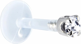 Body Candy Solid 14k White Gold 1.5mm (0.015 cttw) Genuine Diamond Bioplast Push in Labret 16 Gauge 5/16"