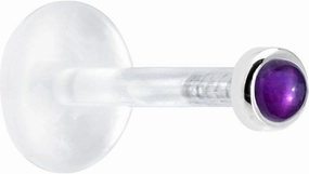 Body Candy Solid 14k White Gold 2mm Genuine Amethyst Bioplast Push in Labret Monroe 16 Gauge 5/16"