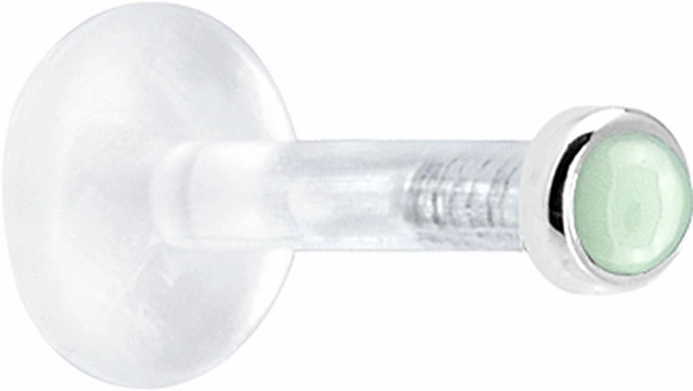 Body Candy Solid 14k White Gold 2mm Genuine Aventurine Quartz Bioplast Push in Labret 14 Gauge 1/4"
