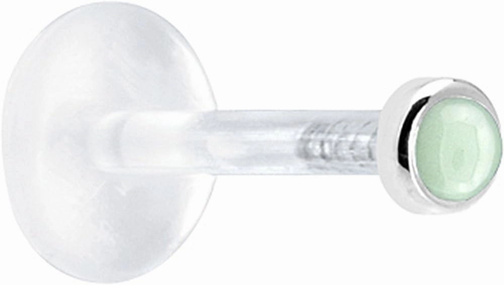 Body Candy Solid 14k White Gold 2mm Genuine Aventurine Quartz Bioplast Push in Labret 16 Gauge 1/4"
