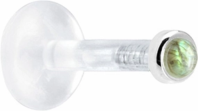 Body Candy Solid 14k White Gold 2mm Genuine Labradorite Bioplast Push in Labret 14 Gauge 1/4"
