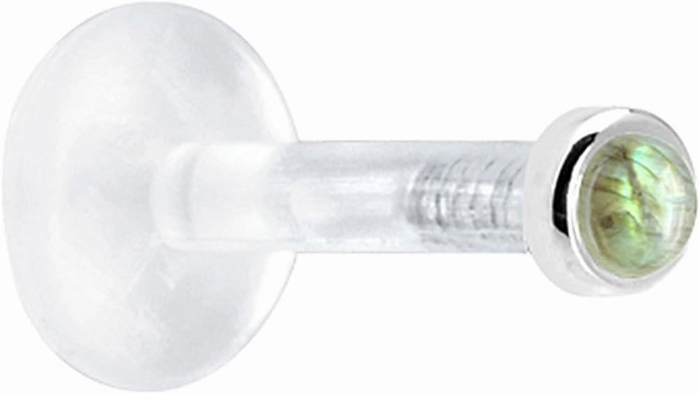 Body Candy Solid 14k White Gold 2mm Genuine Labradorite Bioplast Push in Labret 14 Gauge 1/4"