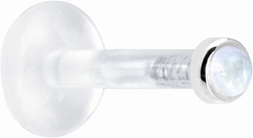 Body Candy Solid 14k White Gold 2mm Genuine Rainbow Moonstone Bioplast Push in Labret 14 Gauge 3/8"
