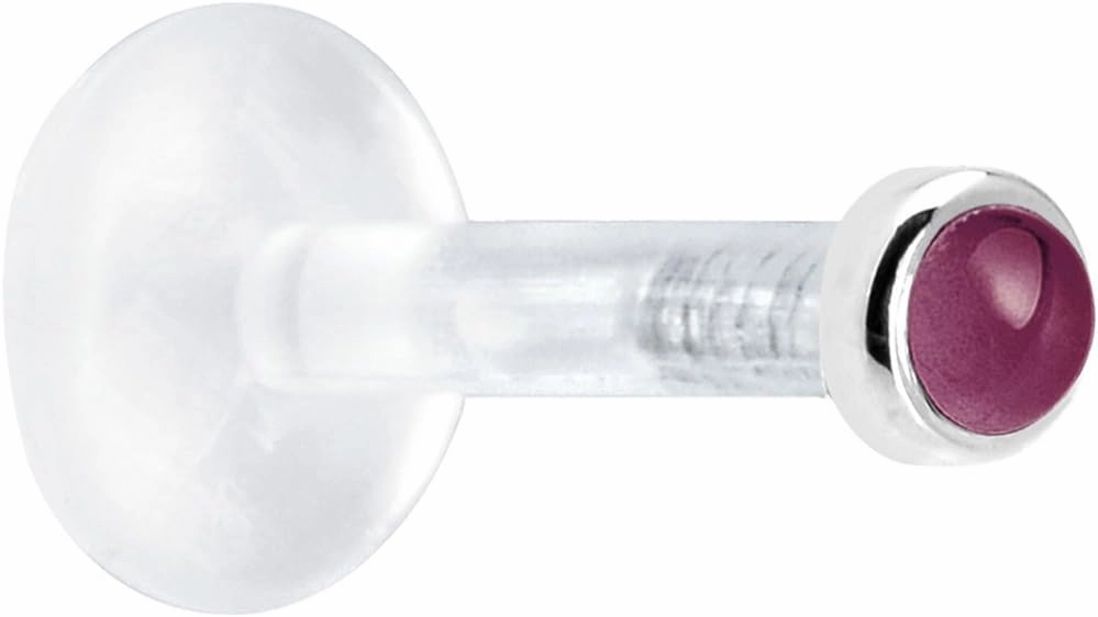 Body Candy Solid 14k White Gold 2mm Genuine Rhodolite Garnet Bioplast Push in Labret 14 Gauge 5/16"
