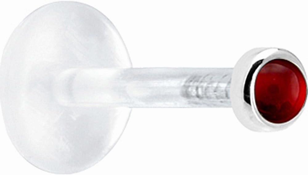 Body Candy Solid 14k White Gold 2mm Genuine Ruby Bioplast Push in Labret 16 Gauge 1/4"