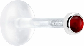 Body Candy Solid 14k White Gold 2mm Genuine Ruby Bioplast Push in Labret 16 Gauge 3/8"