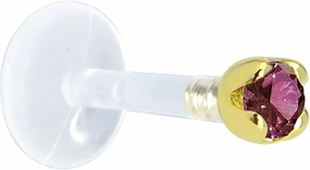 Body Candy Solid 14k Yellow Gold 1.5mm (0.015 cttw) Genuine Purple Diamond Bioplast Push in Labret 14 Gauge 5/16"